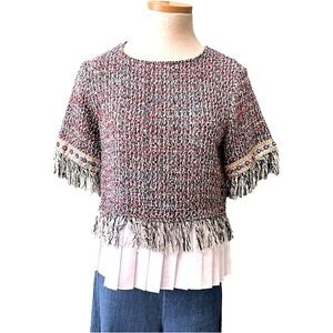 Zara Tweed Pleated Hem Peplum Top, Multicolor, XS